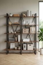 Robin Home Vivaldi E Ofis Kitaplık 5 Raflı Metal Ayaklı Barok