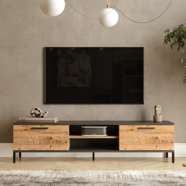 Robin Home Troya Serisi Tv Sehpası Tv Ünitesi 160cm Metal Ayaklı Çam