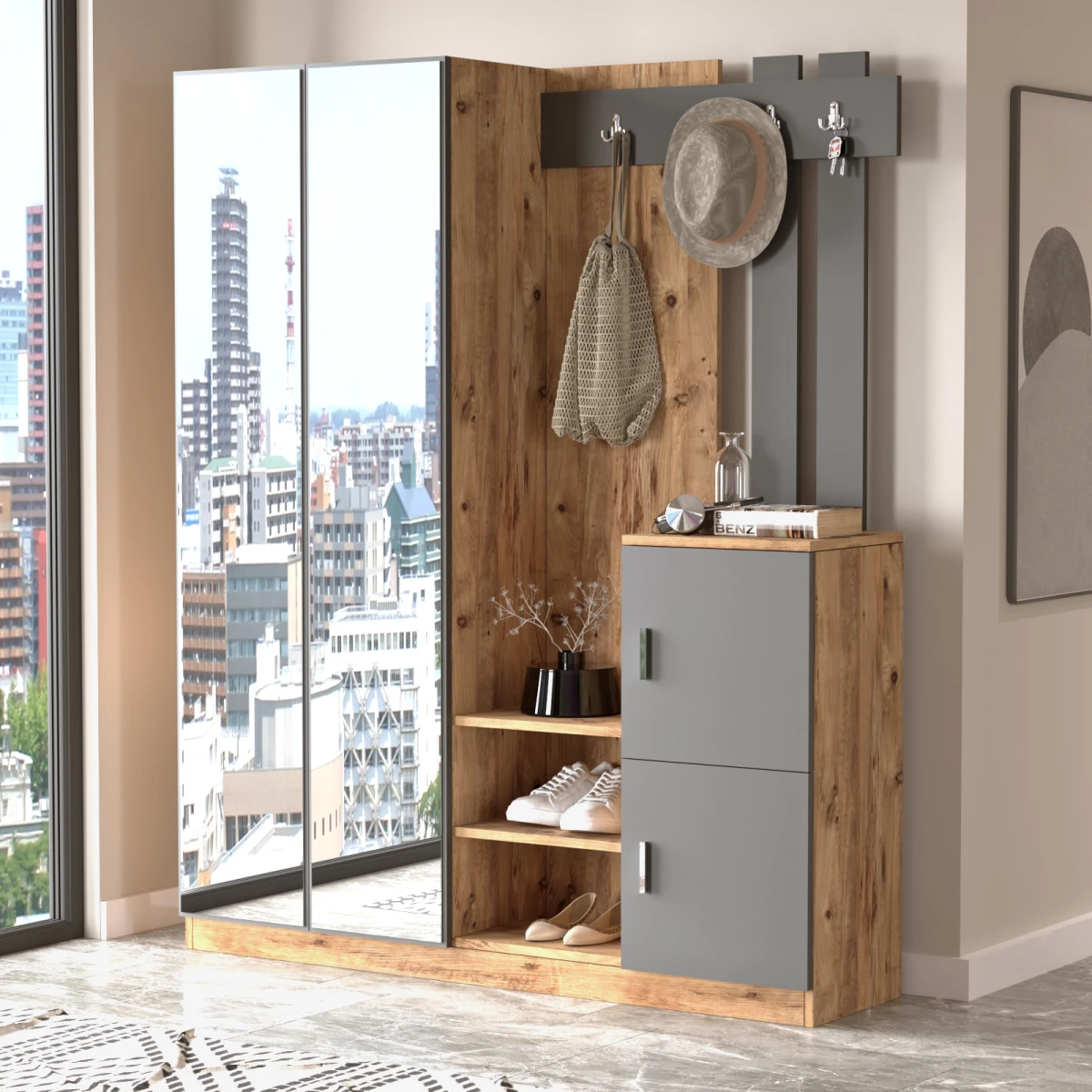 Robin Home Benjamin Vestiyer Portmanto Ayakkabılık Çam-Gri - Görsel 3