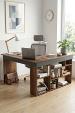 Robin Home Boston Kitaplık Raflı Çalışma Masası L Masa Ofis Çalışma Masası Barok-Antrasit