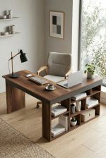 Robin Home Boston Kitaplık Raflı Çalışma Masası L Masa Ofis Çalışma Masası Barok-Antrasit - Görsel 2