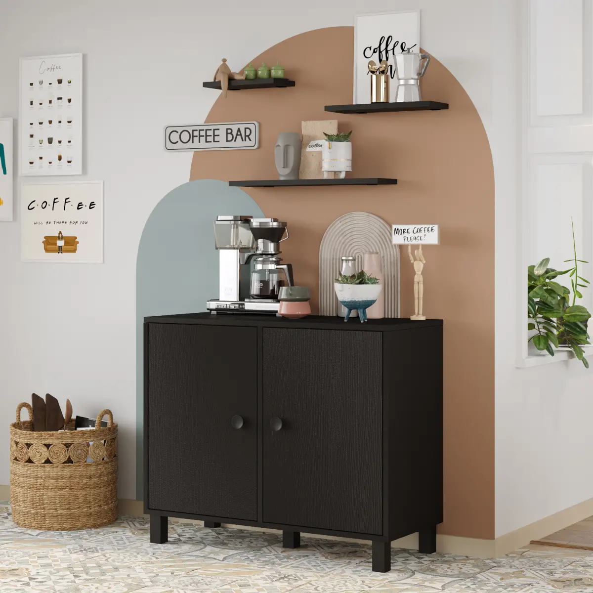 Robin Home Coffee Kahve Köşesi Çok Amaçlı Dolap (Rafsız) Siyah - Görsel 1