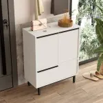 Robin Home Lidya Ayakkabılık Çok Amaçlı Dolap 3 Kapaklı Metal Ayaklı Beyaz - Görsel 2