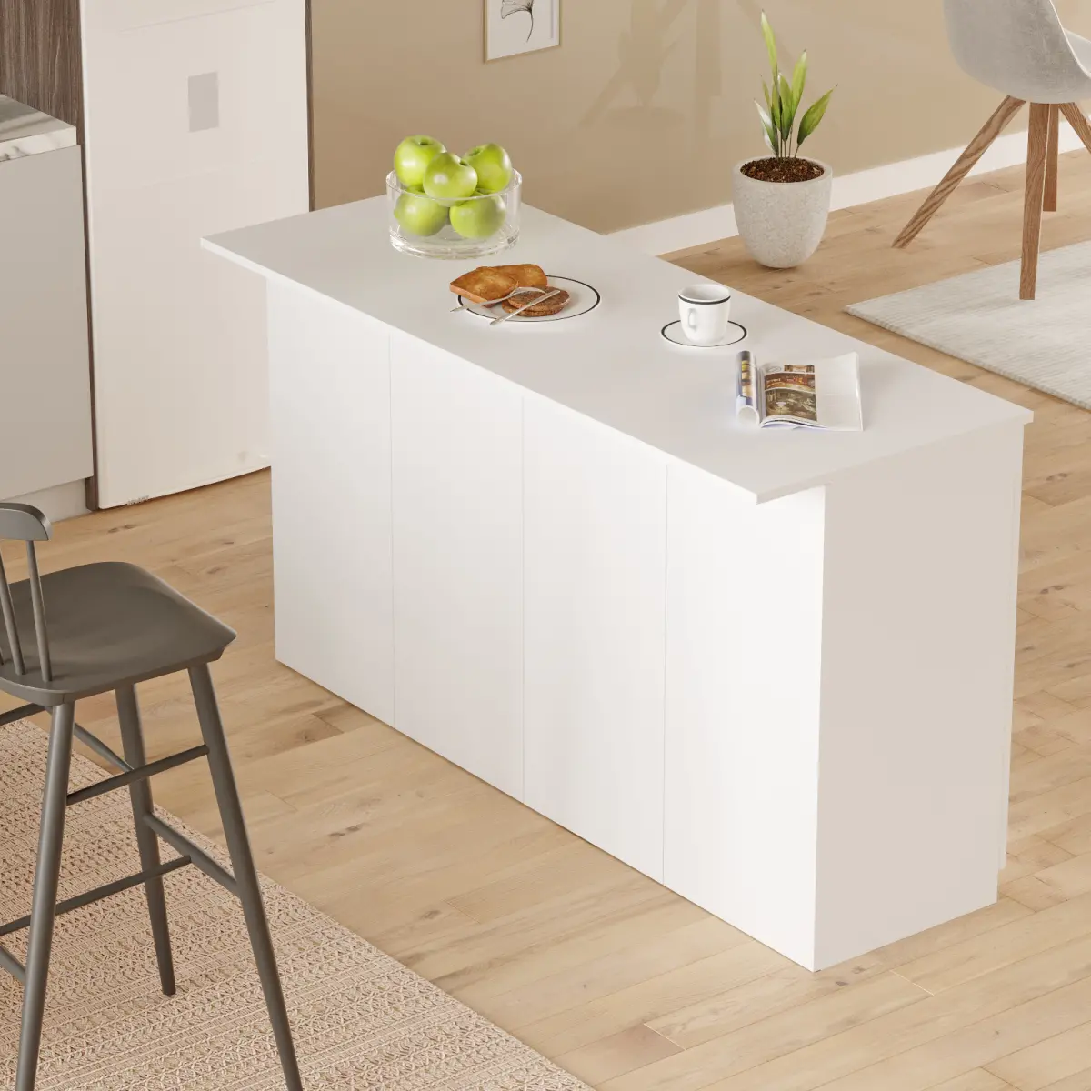 Robin Home Liva Mutfak Adası Ada Mutfak Yemek Masası 160cm Beyaz - Görsel 2