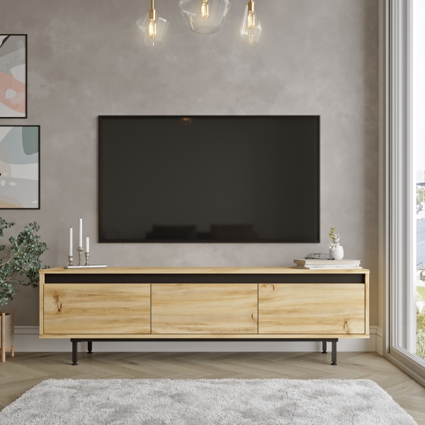 Robin Home Diego Tv Ünitesi Tv Sehpası Metal Ayaklı 160cm Keçe-Siyah DG1-KL