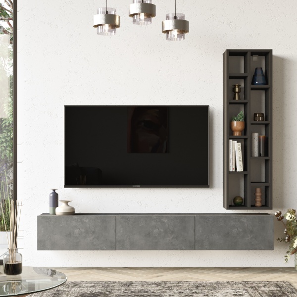 Robin Home Diego Tv Ünitesi Tv Sehpası Kitaplık 175cm Beton-Siyah DG9-RL