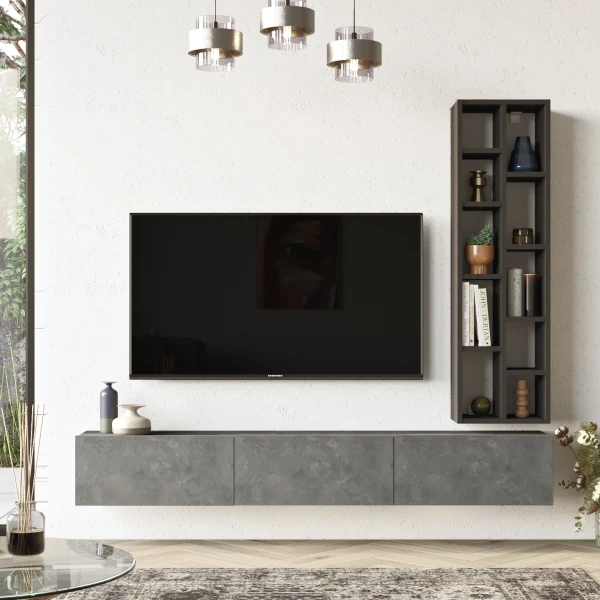 Robin Home Diego Tv Ünitesi Tv Sehpası Kitaplık 175cm Beton-Siyah DG9-RL