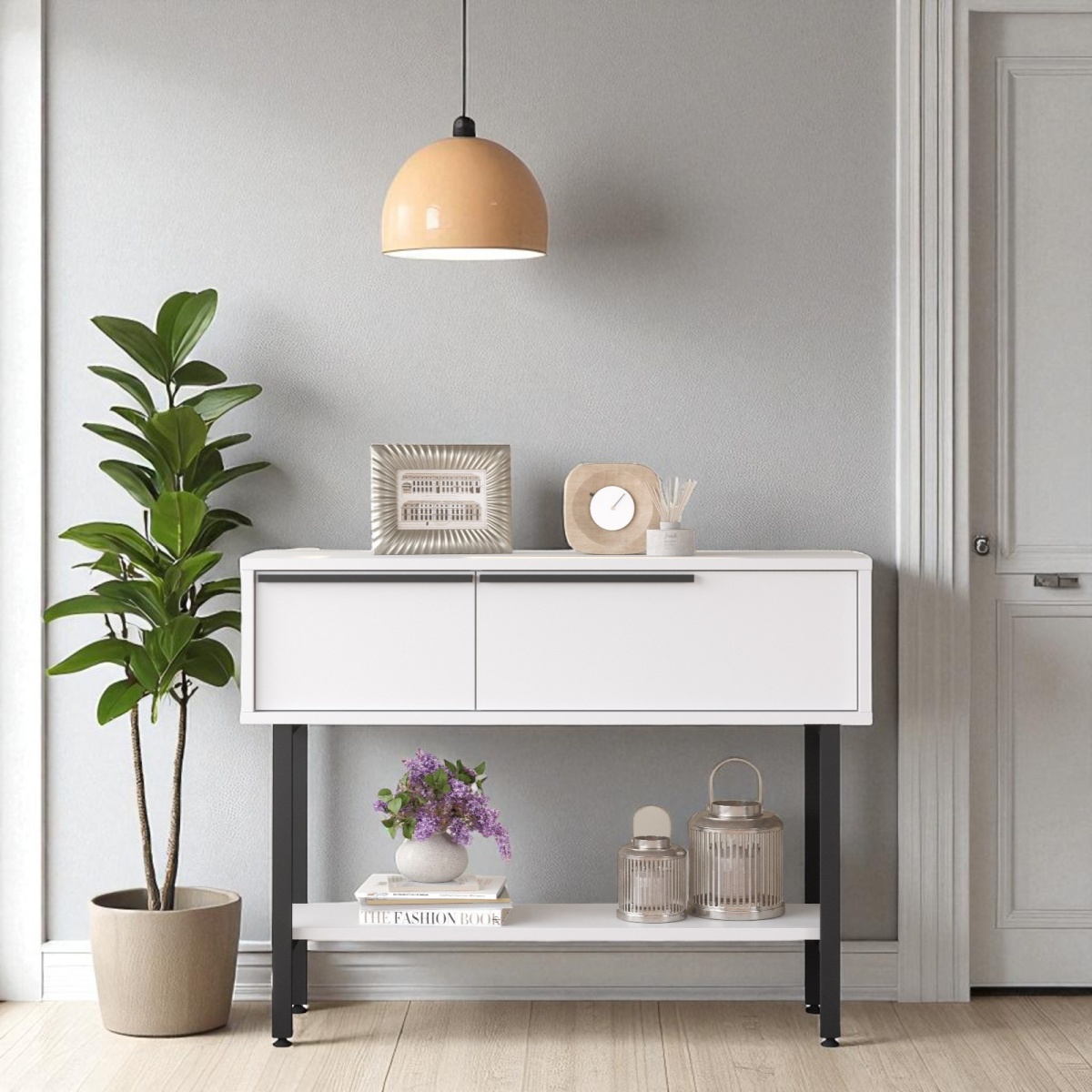 Robin Home Dresuar Antre Hol Kapaklı 100cm Metal Ayaklı Beyaz - Görsel 1