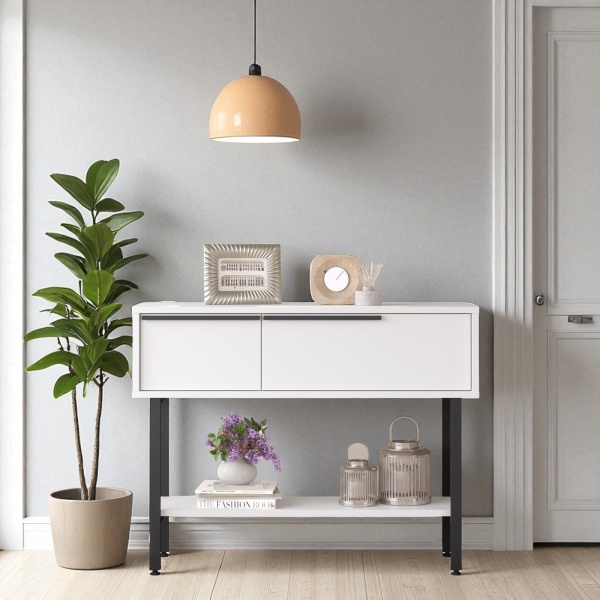 Robin Home Dresuar Antre Hol Kapaklı 100cm Metal Ayaklı Beyaz