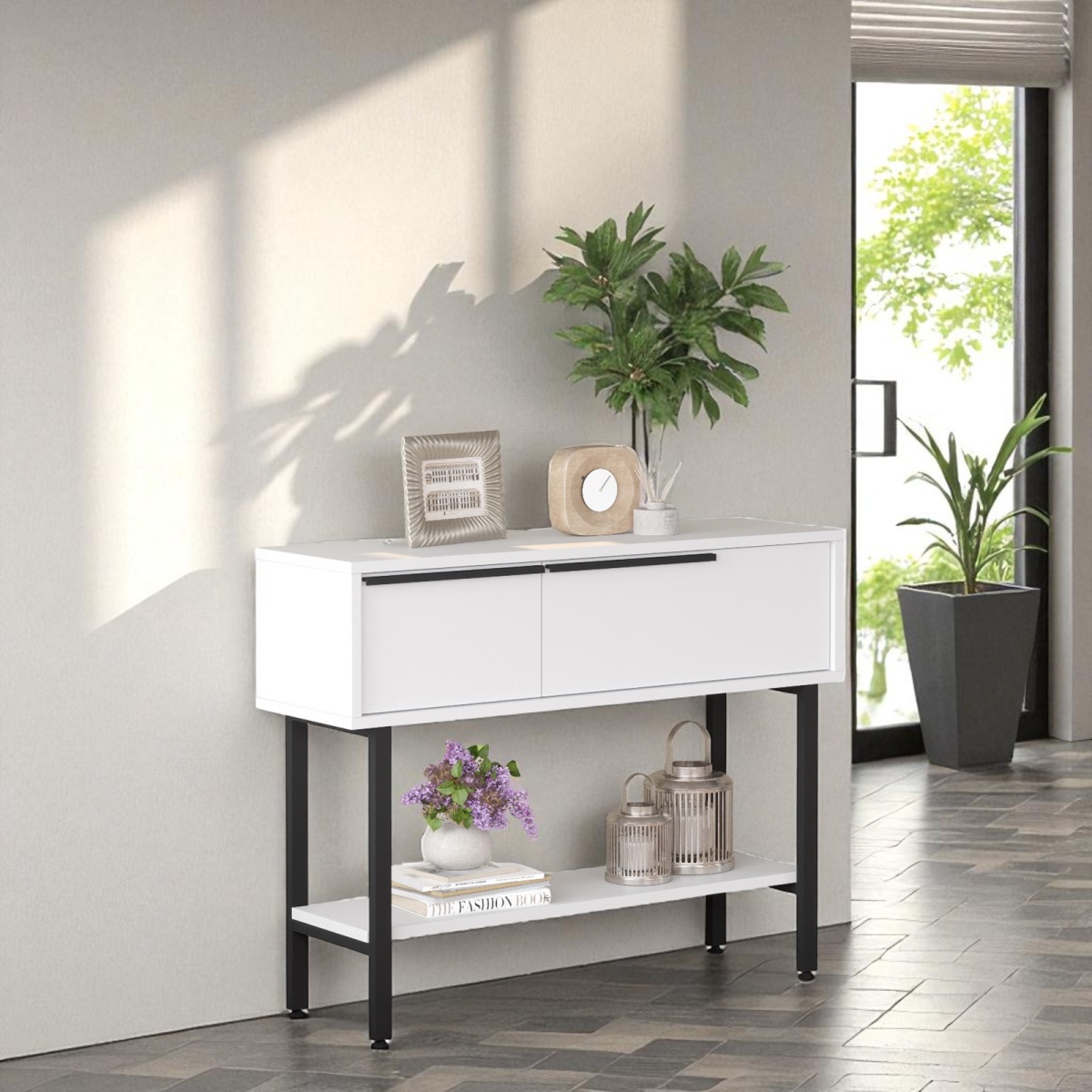 Robin Home Dresuar Antre Hol Kapaklı 100cm Metal Ayaklı Beyaz - Görsel 3