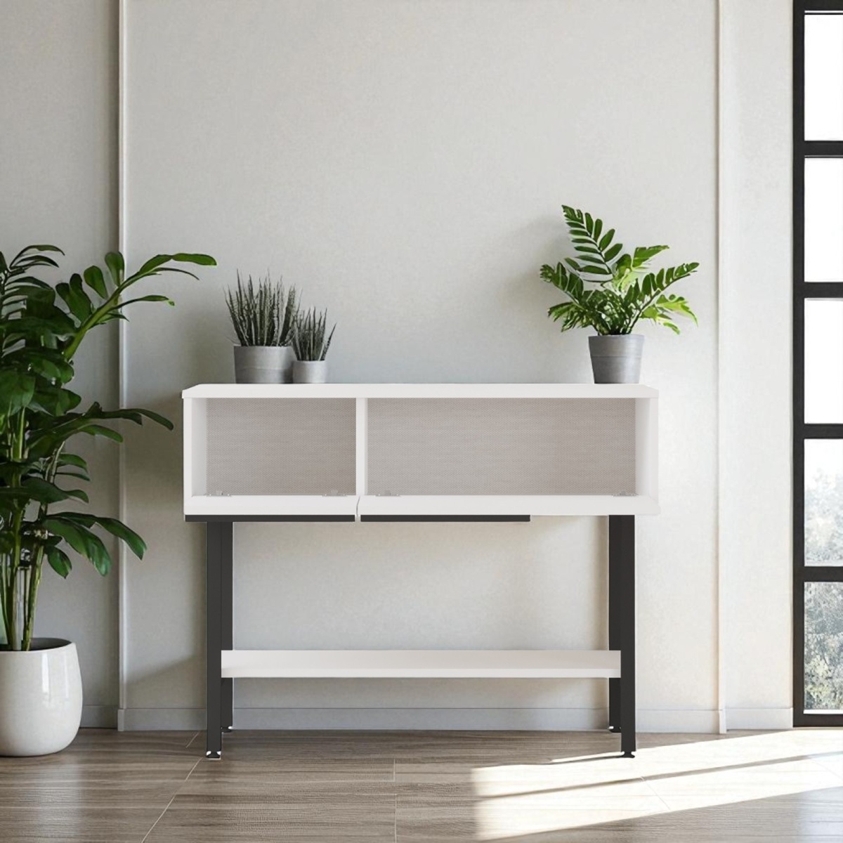 Robin Home Dresuar Antre Hol Kapaklı 100cm Metal Ayaklı Beyaz - Görsel 4