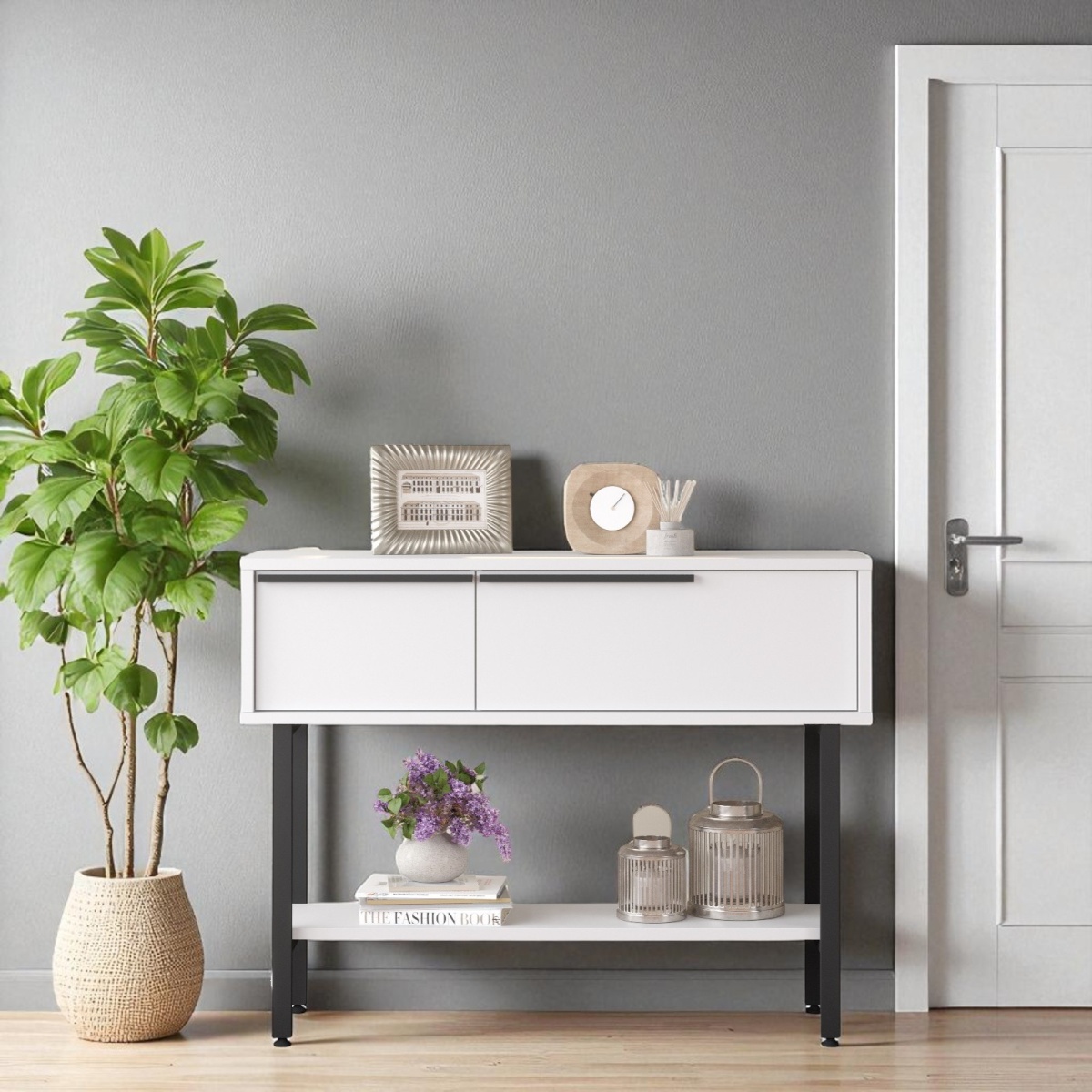 Robin Home Dresuar Antre Hol Kapaklı 100cm Metal Ayaklı Beyaz - Görsel 2