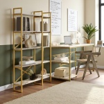 Robin Home Gold Çalışma Masası ve Gold Kitaplık Metal Ayaklı 2'li Set