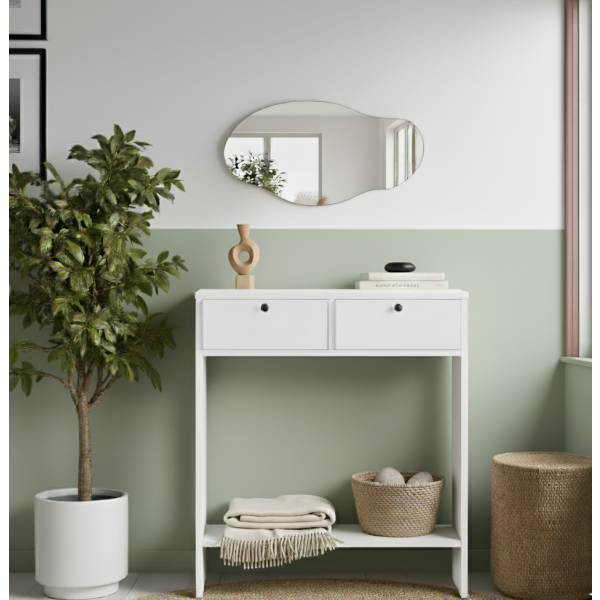 Robin Home Asimetrik Aynalı Dresuar Hol Antre Beyaz 80cm  No1Ç