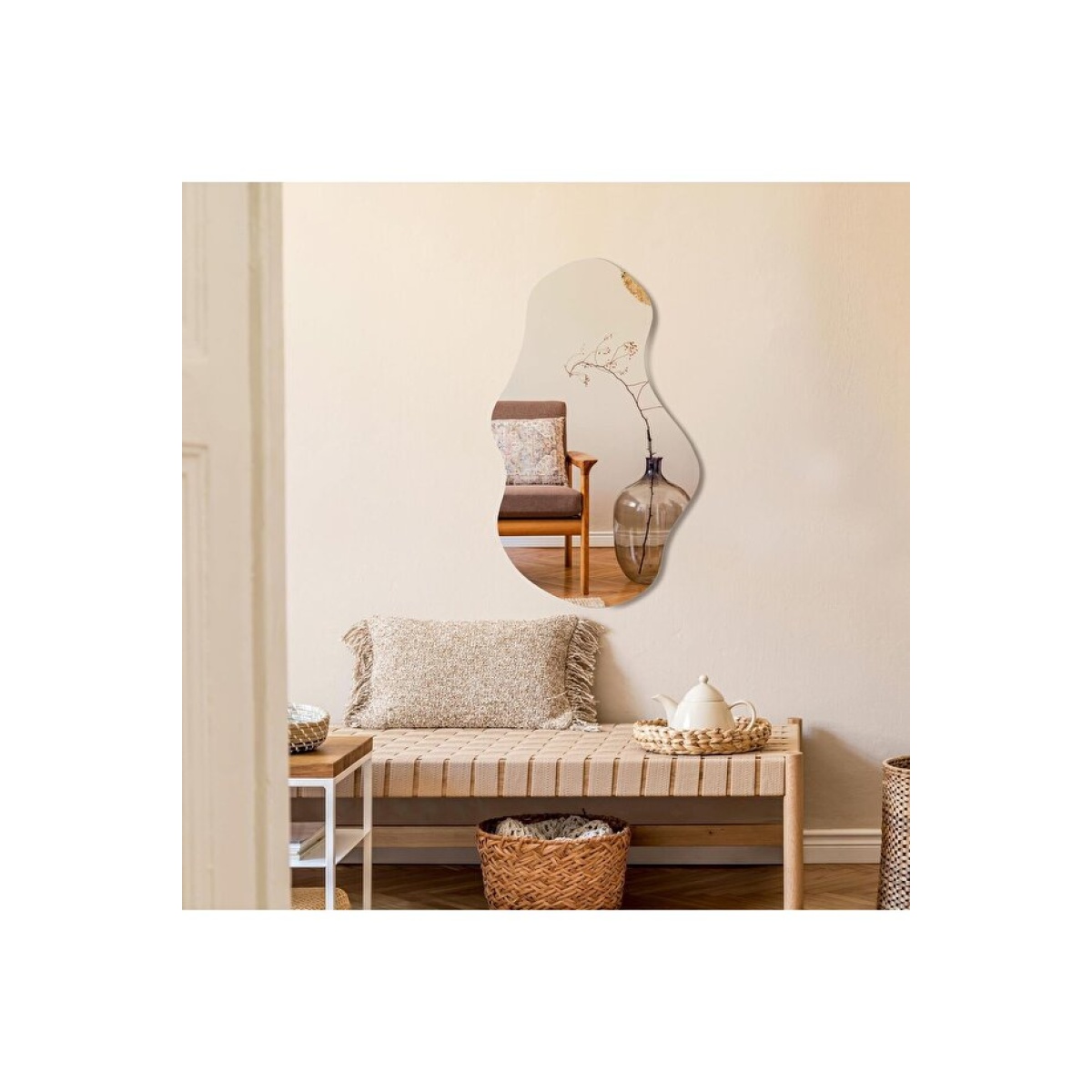 Robin Home Dalga Ayna, Asimetrik Ayna, Duvar Aynası, Konsol Aynası, Lavabo Aynası 90x50cm - Görsel 4