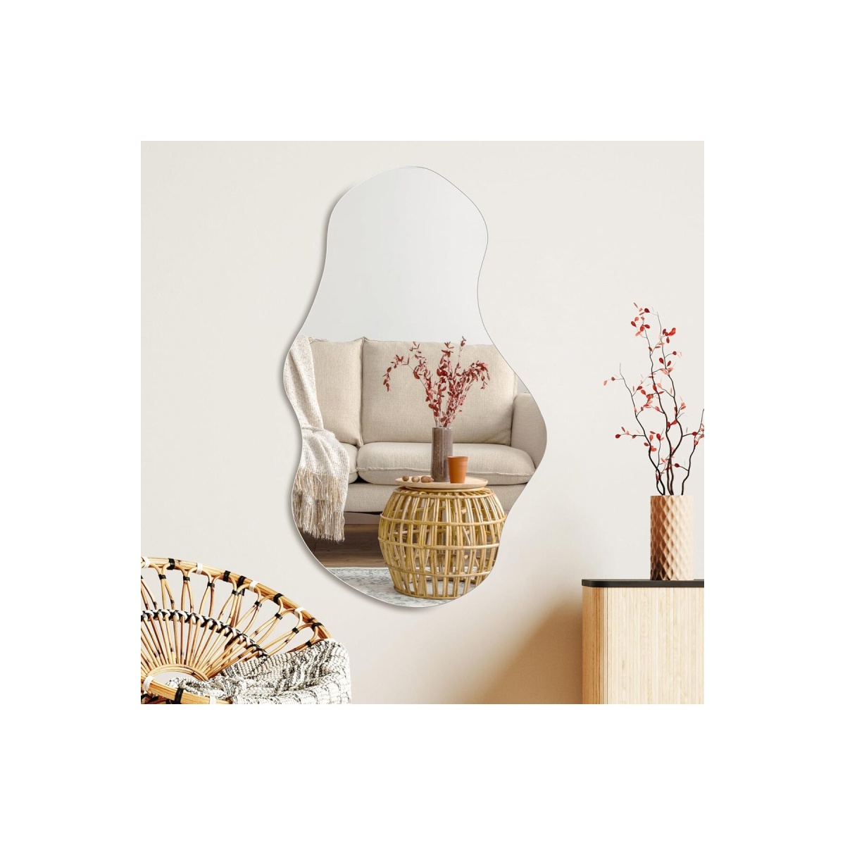 Robin Home Dalga Ayna, Asimetrik Ayna, Duvar Aynası, Konsol Aynası, Lavabo Aynası 90x50cm - Görsel 2