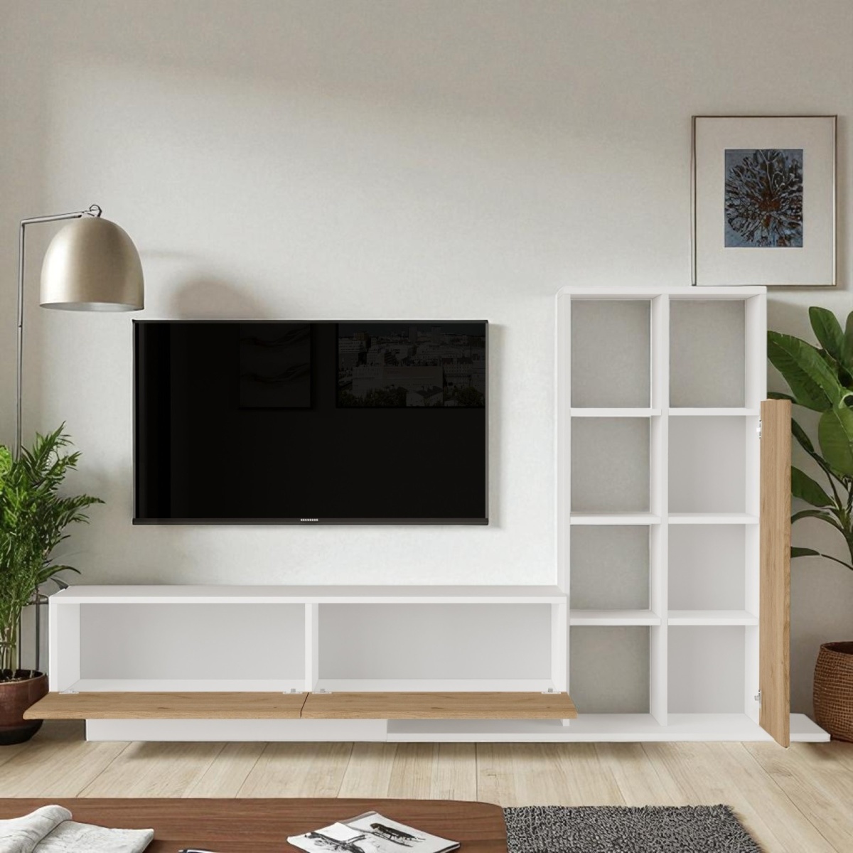 Robin Home Tv Ünitesi Kapaklı Kitaplık Raflı Beyaz - Görsel 3