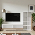 Robin Home Tv Ünitesi Kapaklı Kitaplık Raflı Beyaz - Görsel 3
