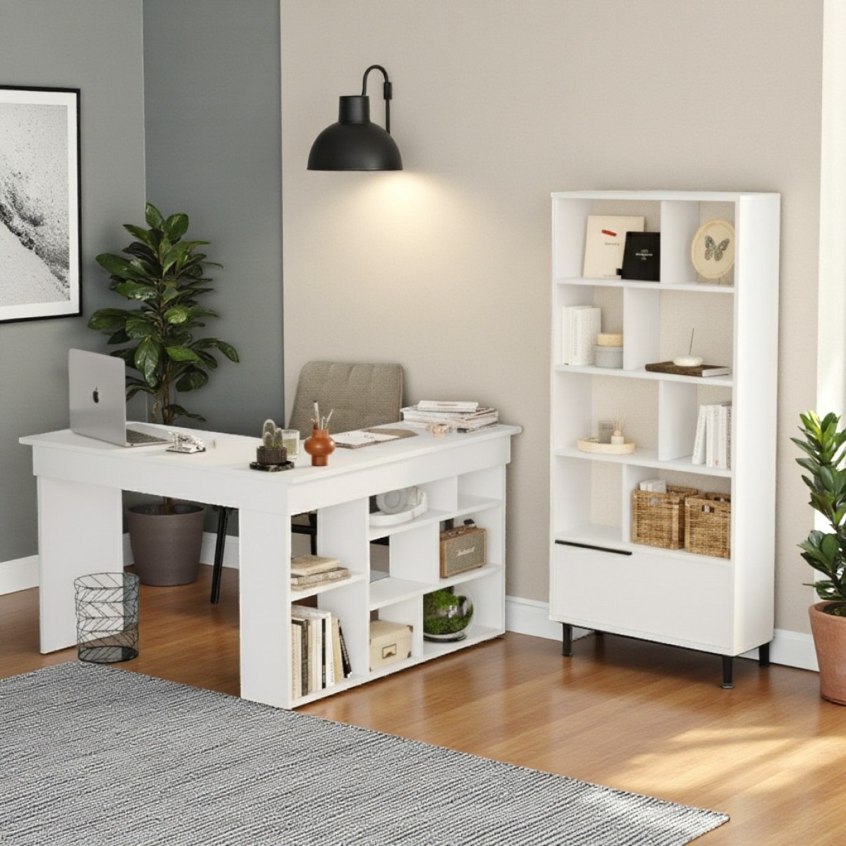 Robin Home Çalışma Masası & Kitaplık 2'li set Beyaz - Görsel 1