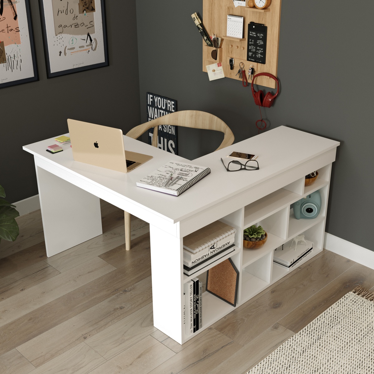Robin Home Çalışma Masası & Kitaplık 2'li set Beyaz - Görsel 5