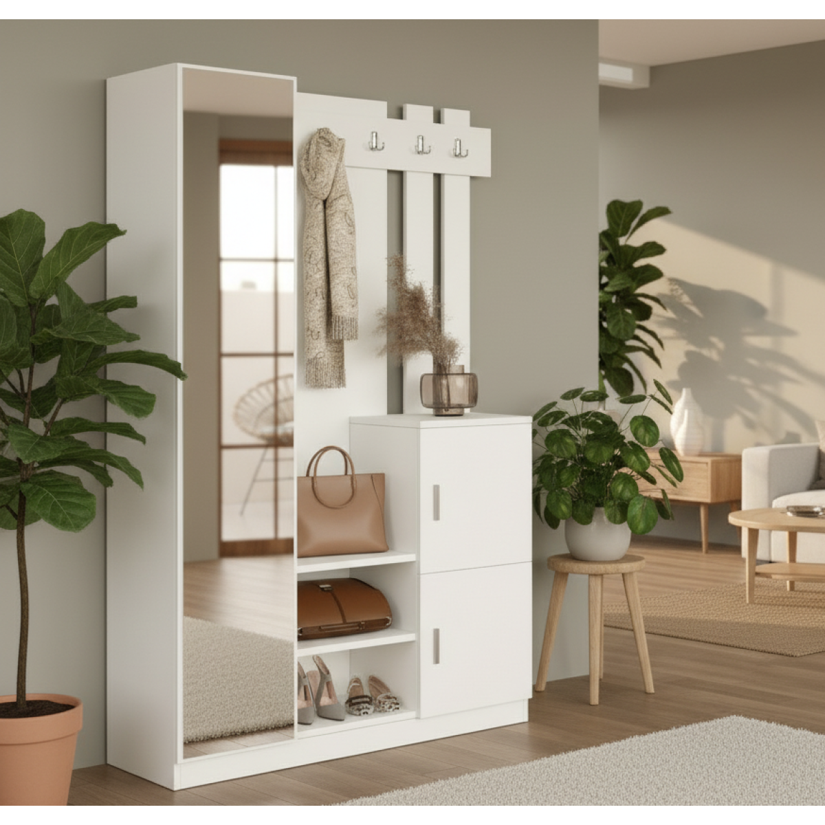 Robin Home Aynalı Vestiyer Portmanto Ayakkabılık Beyaz - Görsel 2