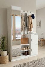 Robin Home Aynalı Vestiyer Portmanto Ayakkabılık Beyaz