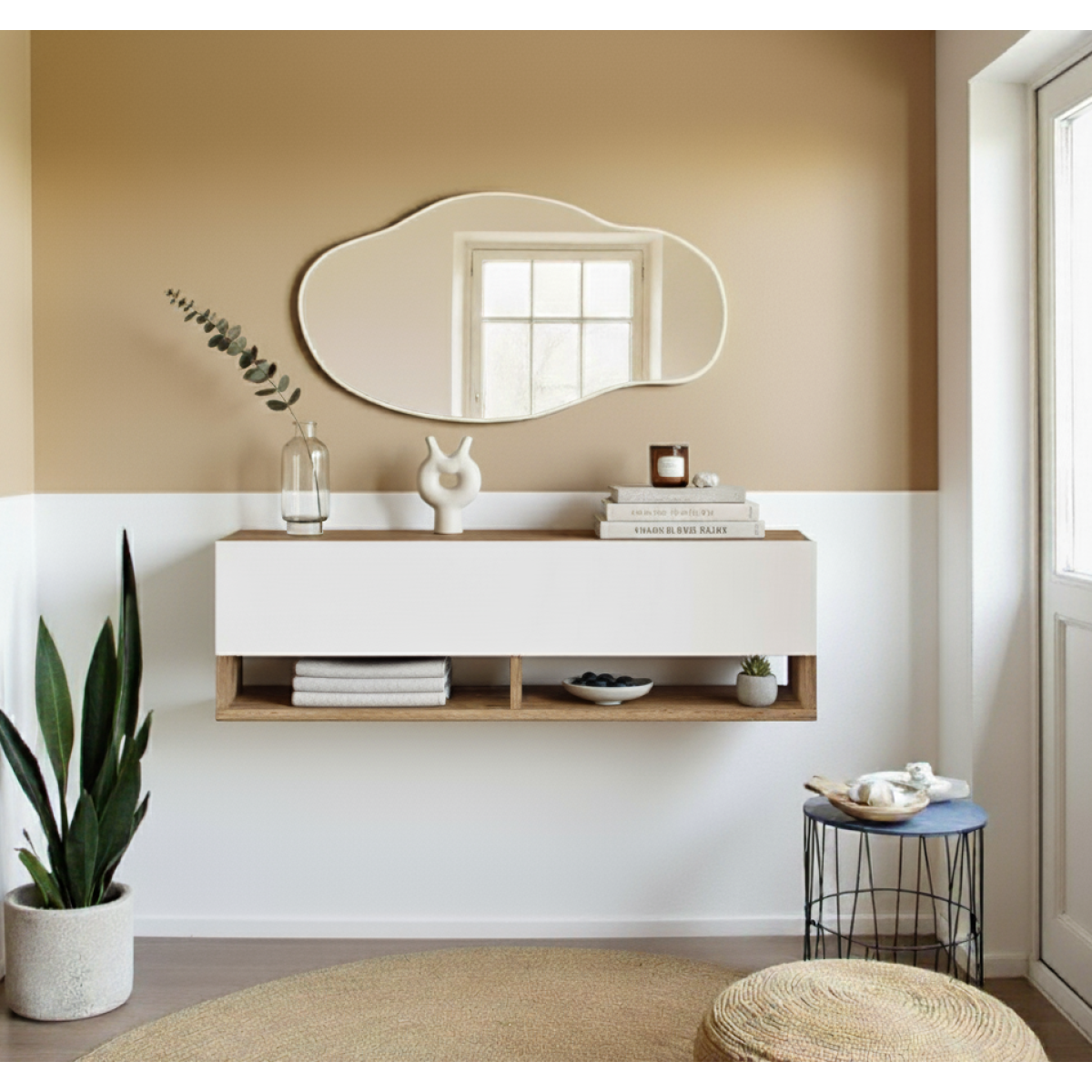 Robin Home Loft Aynalı Duvara Monte Dresuar Antre Hol 100cm Çam- Beyaz - Görsel 1
