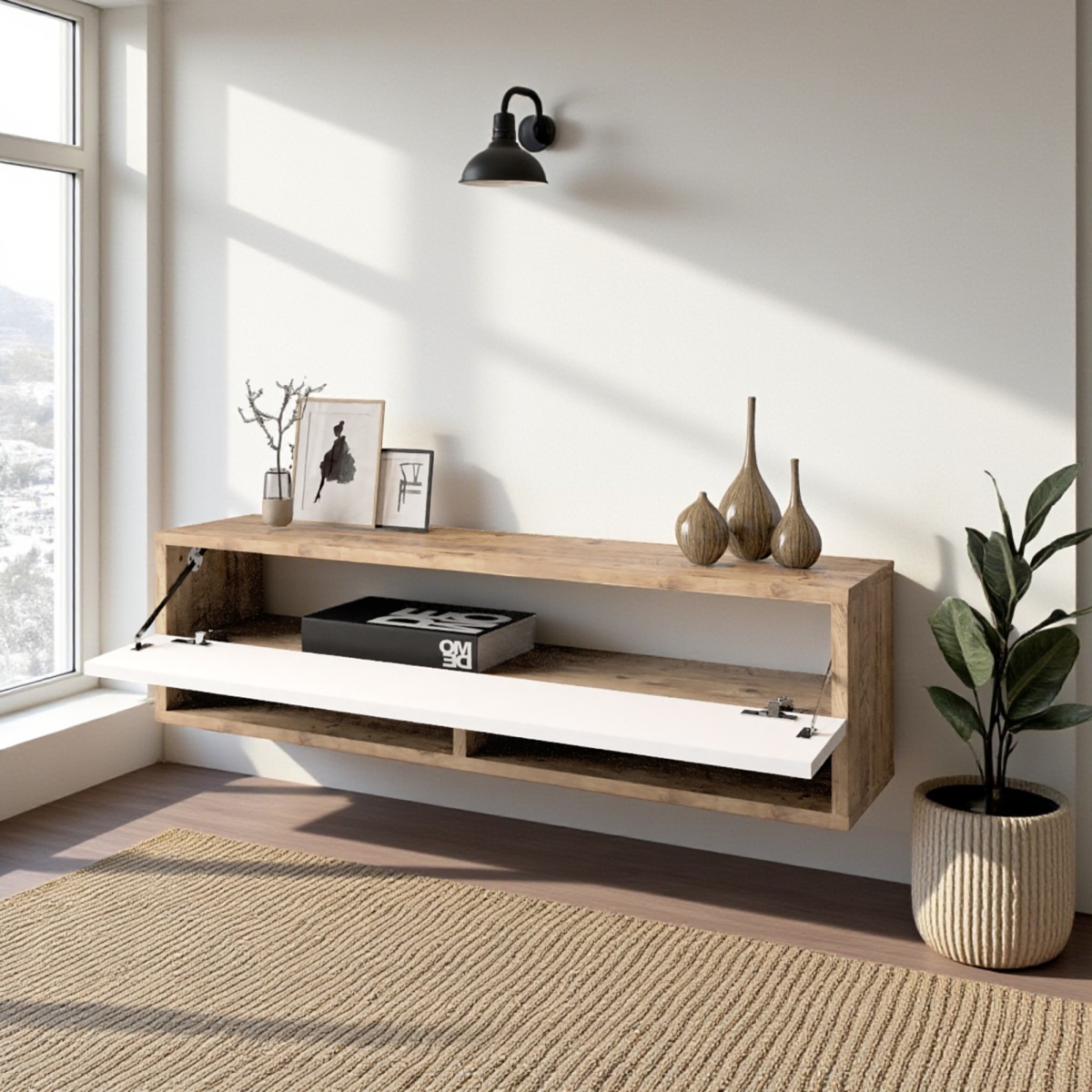 Robin Home Loft Aynalı Duvara Monte Dresuar Antre Hol 100cm Çam- Beyaz - Görsel 2