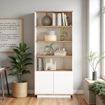 Robin Home Kitaplık 4 Raflı 2 Kapaklı 168cm Çam-Beyaz