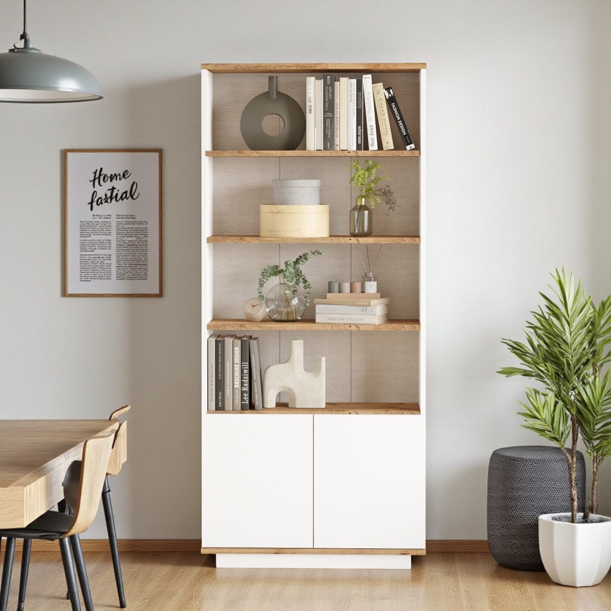 Robin Home Kitaplık 4 Raflı 2 Kapaklı 168cm Çam-Beyaz - Görsel 3