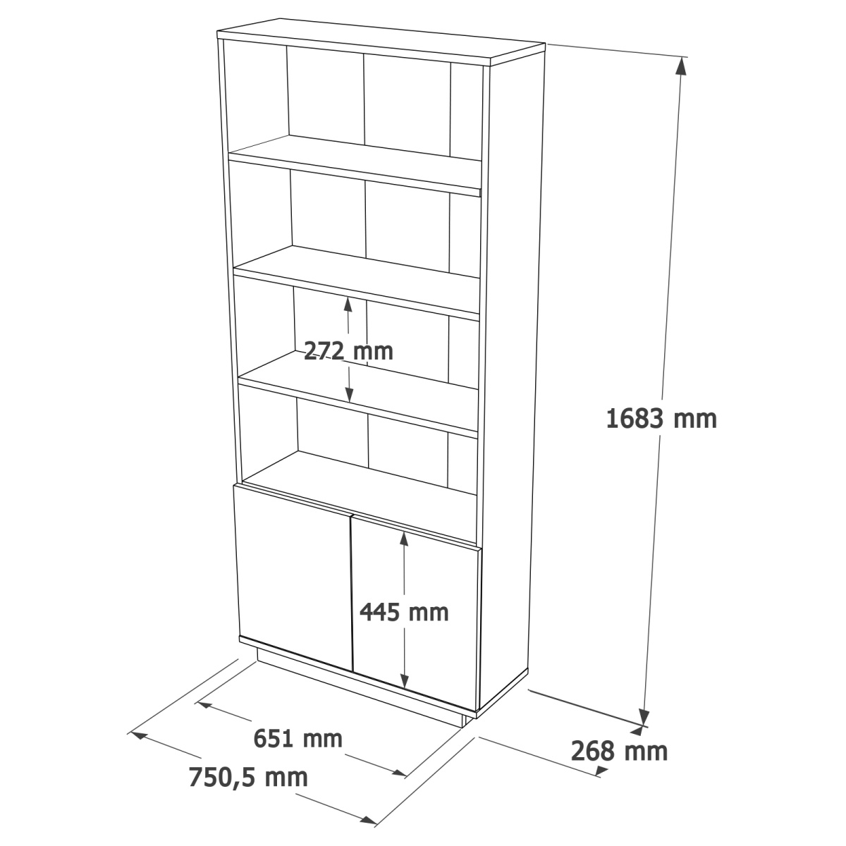 Robin Home Kitaplık 4 Raflı 2 Kapaklı 168cm Çam-Beyaz - Görsel 6