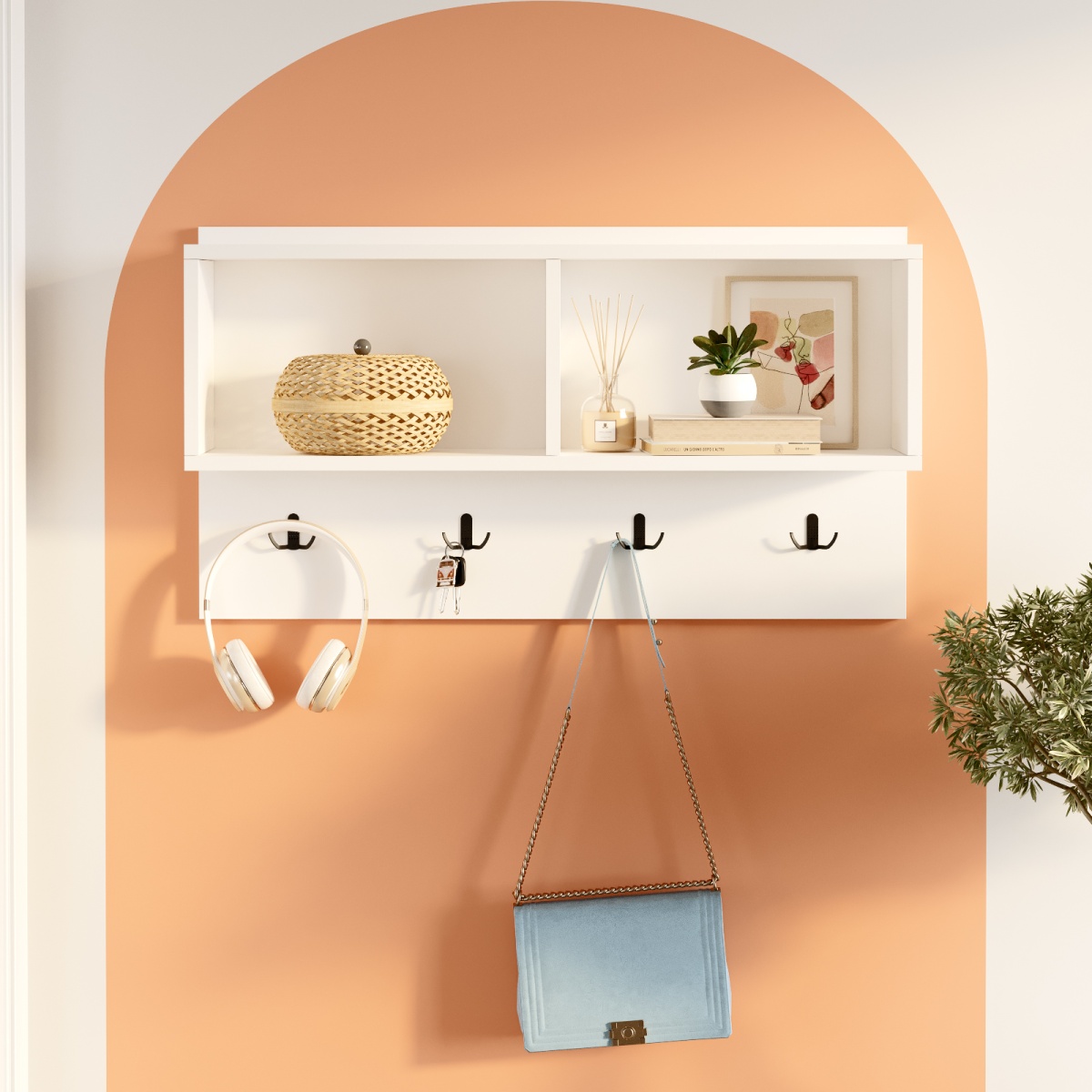 Robin Home Comfort Puflu Minderli Oturaklı Portmanto Ayakkabılık Vestiyer Beyaz - Görsel 2