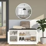 Robin Home Puflu Minderli Oturaklı Aynalı Ayakkabılık Dolap 90cm Beyaz - Görsel 3