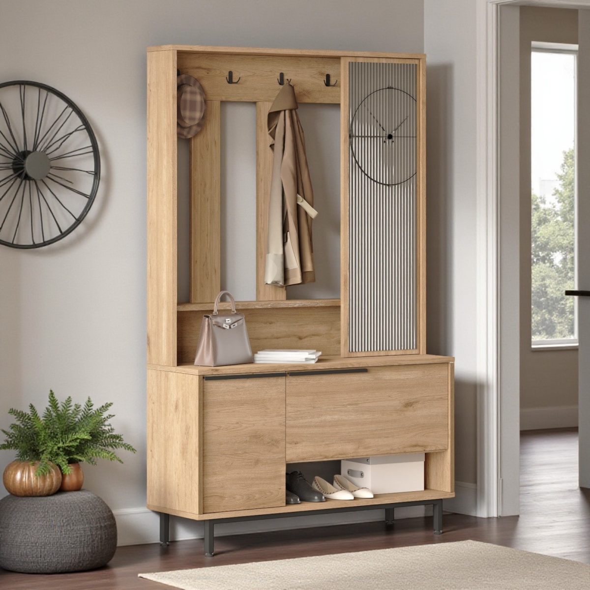 Robin Home Portmanto Vestiyer Ayakkabılık Aynalı Metal Ayaklı Sepet - Görsel 2