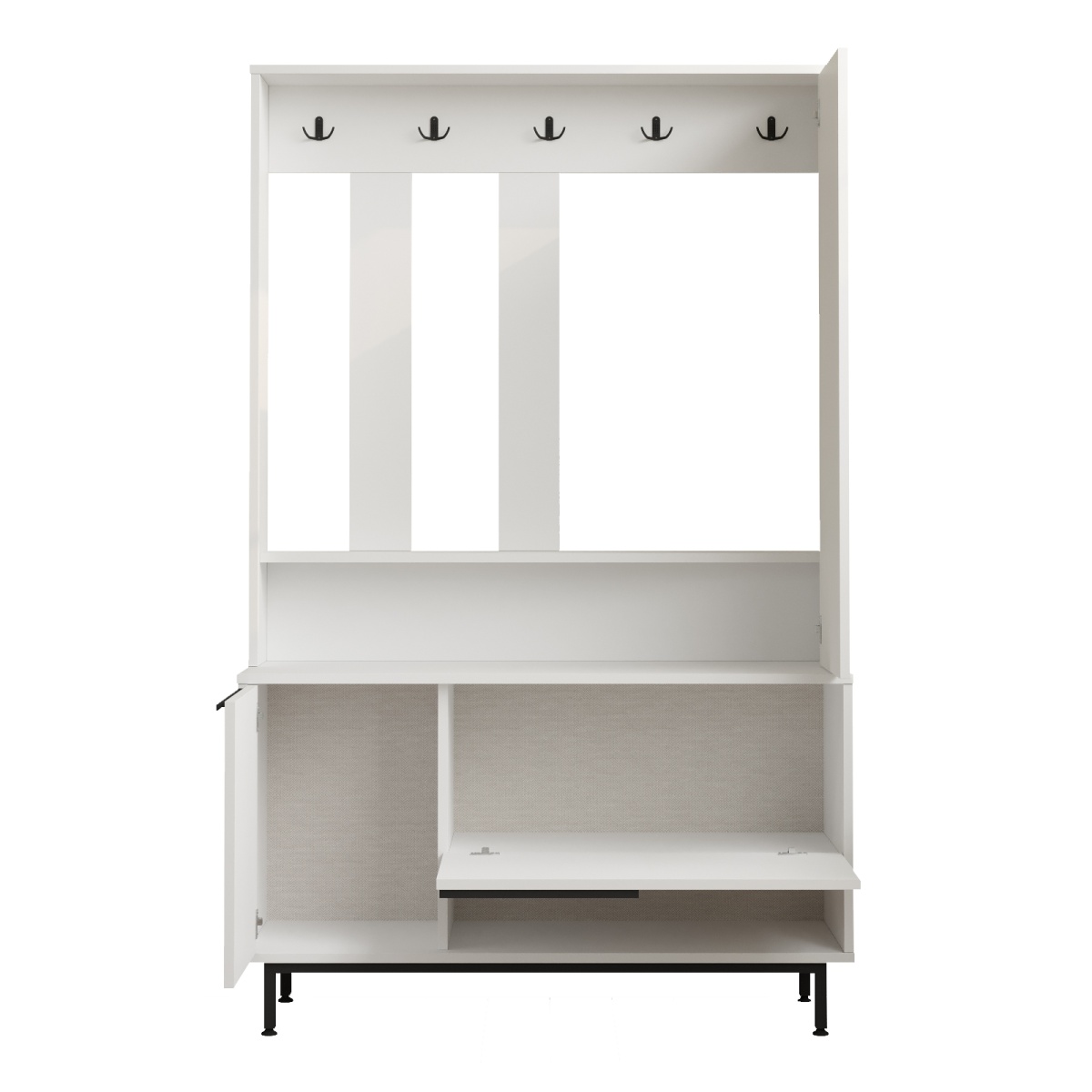 Robin Home Portmanto Vestiyer Ayakkabılık Aynalı Metal Ayaklı Beyaz - Görsel 2