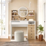 Robin Home Makyaj Masası Aynalı Çekmeceli Şifonyer Raf Sepet-Beyaz - Görsel 6