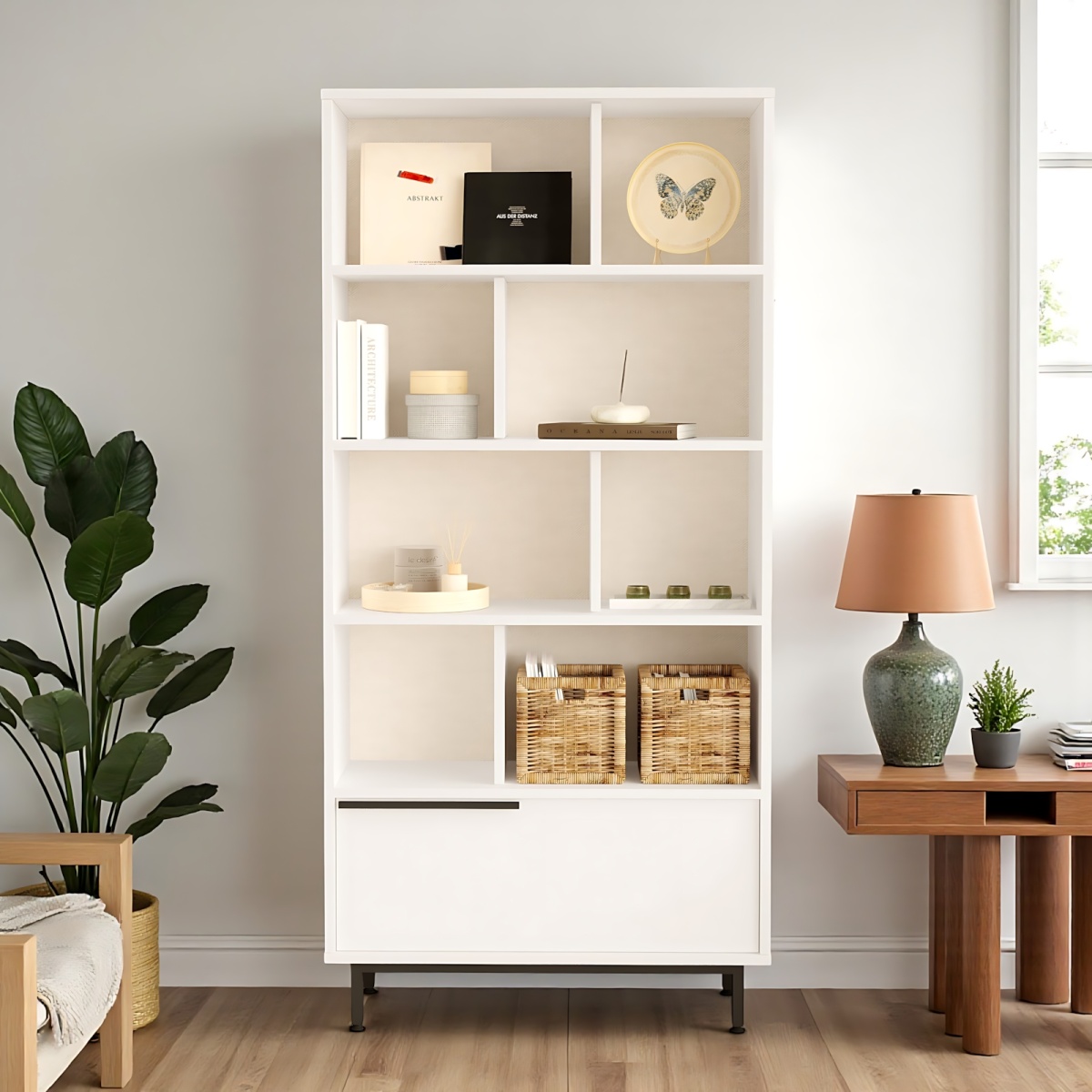 Robin Home Kitaplık Raf Metal Ayaklı 176cm Kapaklı Beyaz - Görsel 2
