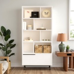 Robin Home Kitaplık Raf Metal Ayaklı 176cm Kapaklı Beyaz - Görsel 2