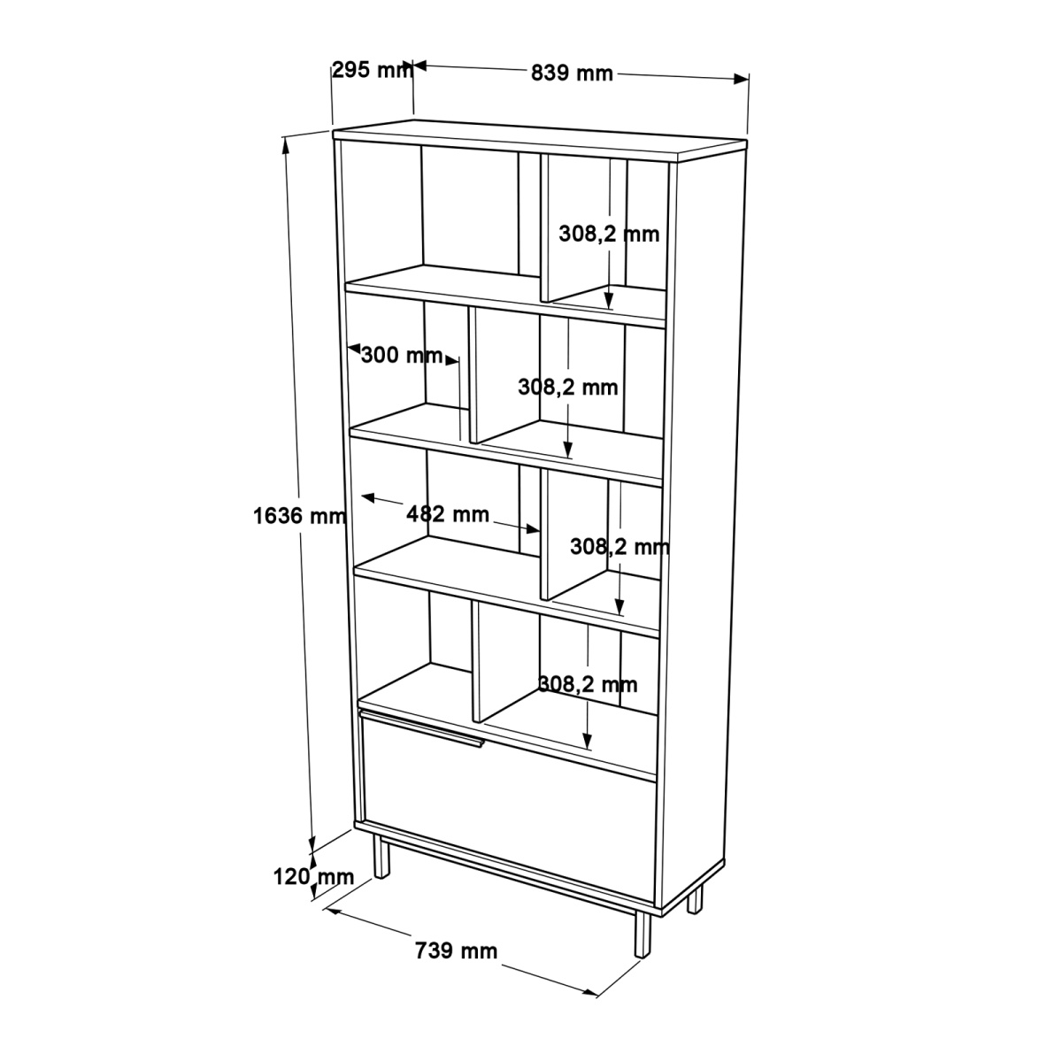 Robin Home Kitaplık Raf Metal Ayaklı 176cm Kapaklı Beyaz - Görsel 5