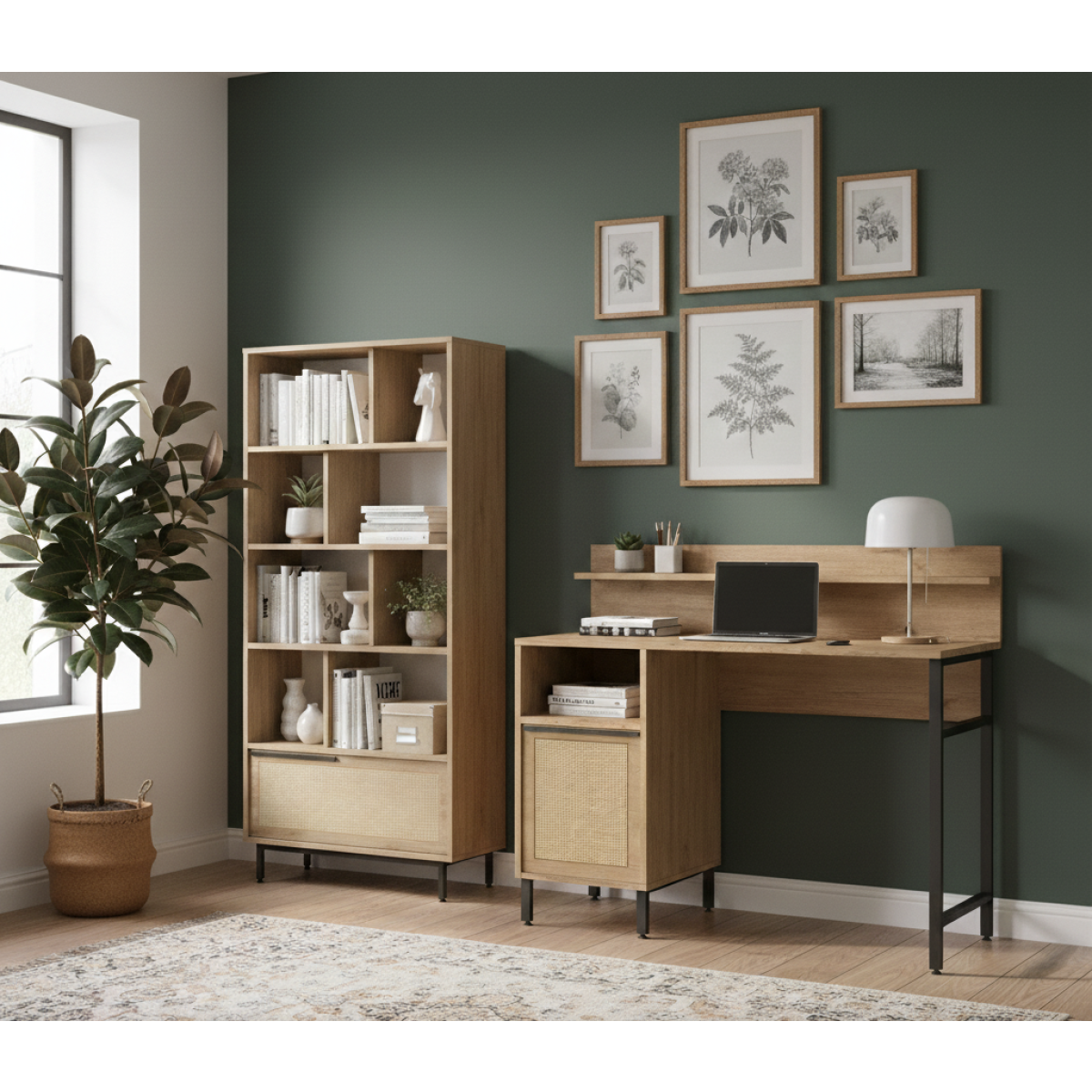 Robin Home Genç Çalışma Masası & Kitaplık 2'li set Sepet- Jüt Baskı Desen - Görsel 2