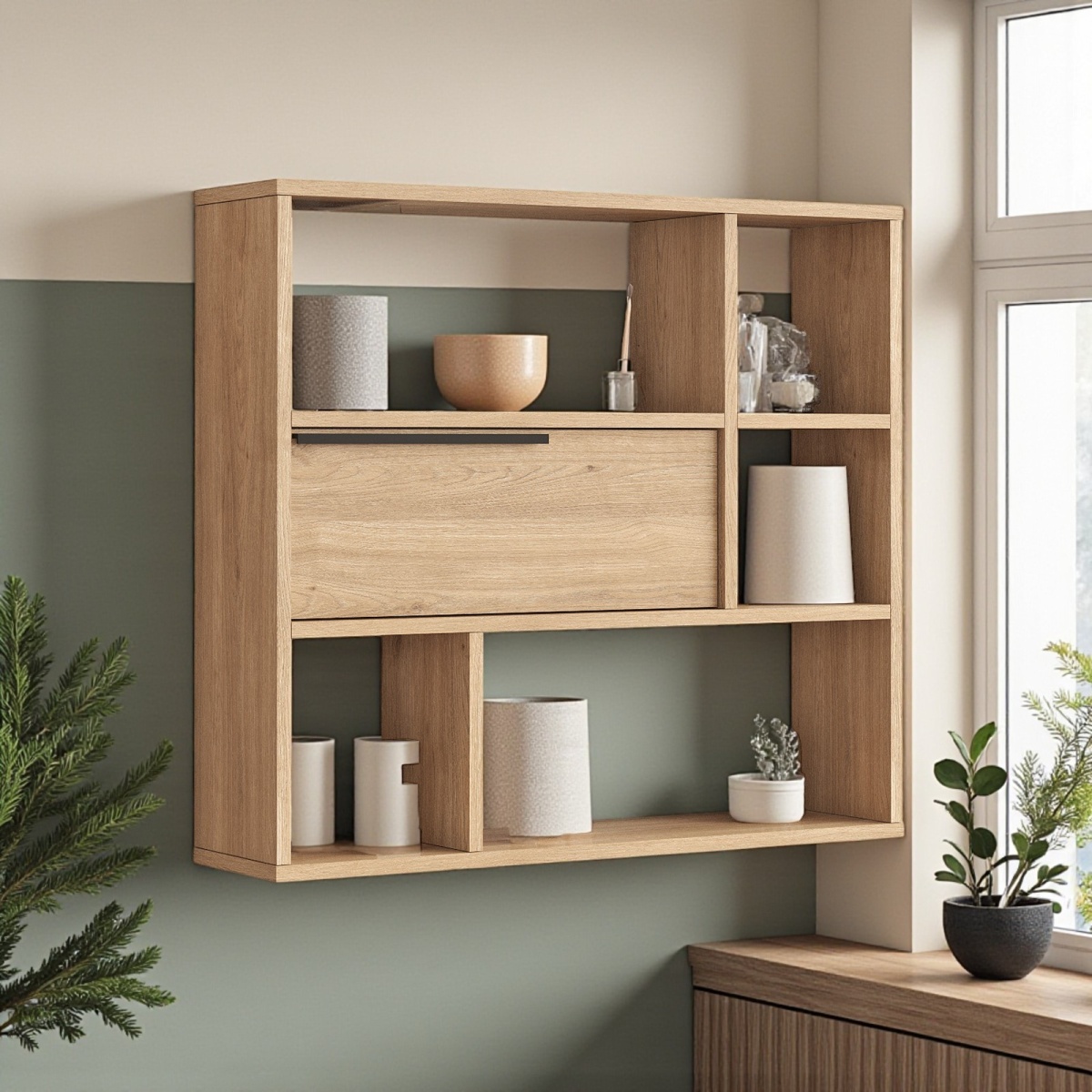 Robin Home Mutfak Salon Duvar Rafı Kitaplık 90cm Kapaklı Sepet - Görsel 2