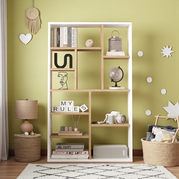 Robin Home Çocuk Genç Odası Kitaplık 124cm Sepet-Beyaz