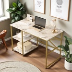 Robin Home Gold Metal Çalışma Masası Raflı 120cm Mermer Desen
