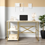 Robin Home Gold Metal Çalışma Masası Raflı 120cm Mermer Desen - Görsel 2