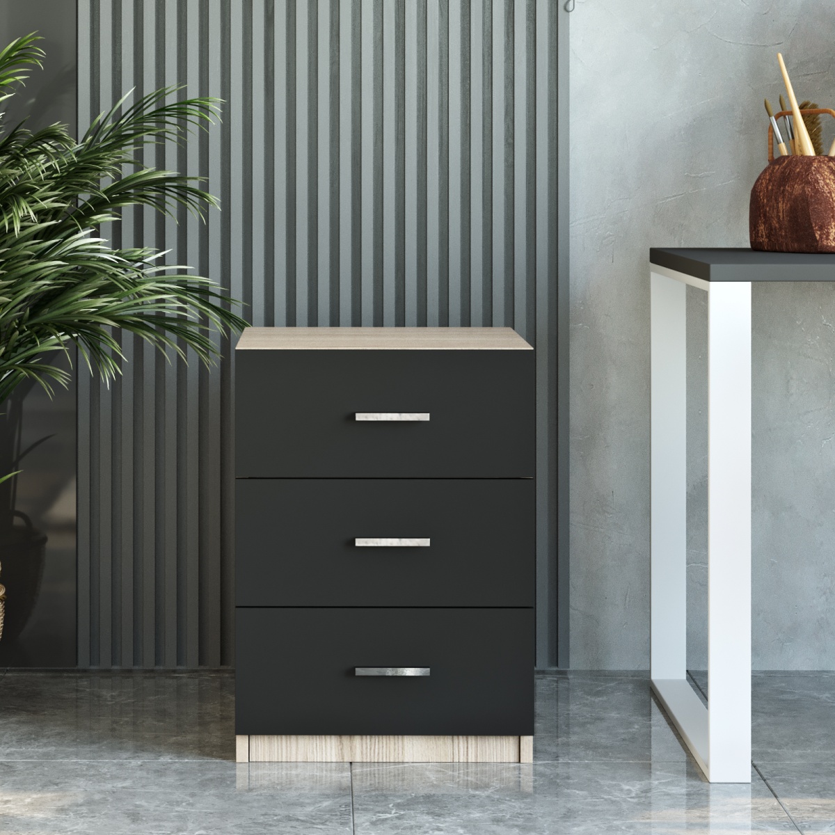 Robin Home Verona Ofis Çalışma Masası ve 3 çekmeceli Keson Takım Set Meşe-Siyah - Görsel 3