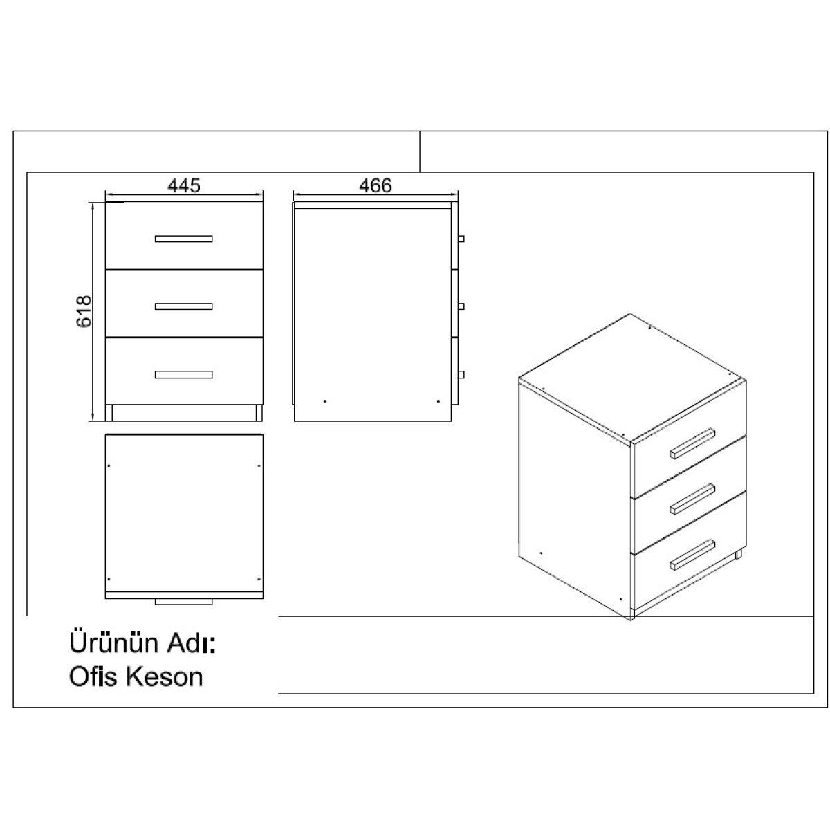 Robin Home Verona Ofis Çalışma Masası ve 3 çekmeceli Keson Takım Set Meşe-Siyah - Görsel 4