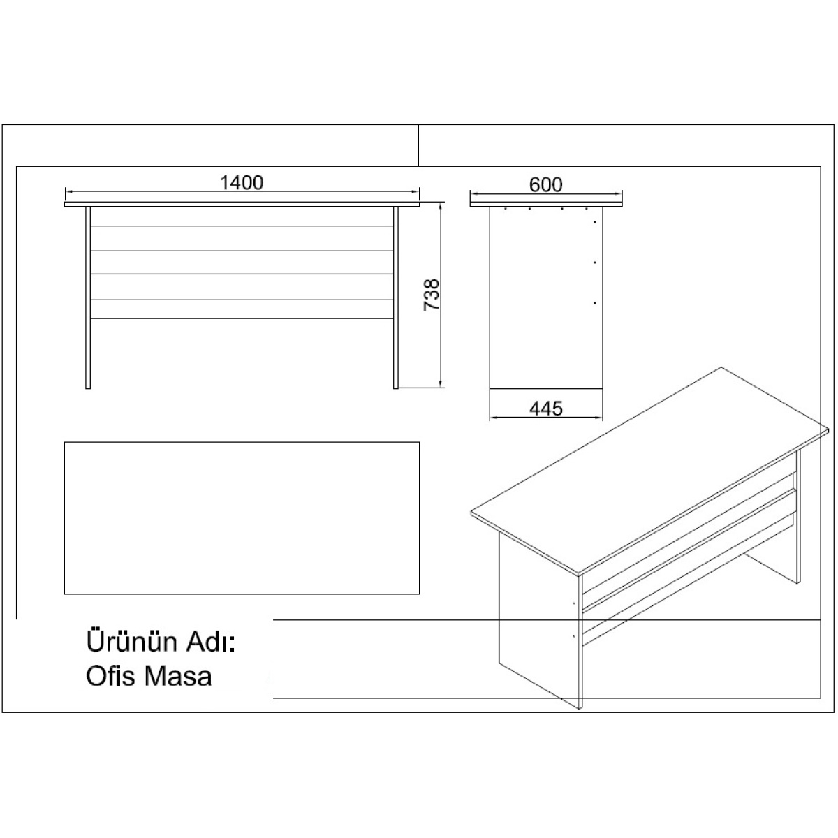 Robin Home Verona Ofis Çalışma Masası ve 3 çekmeceli Keson Takım Set Meşe-Siyah - Görsel 5