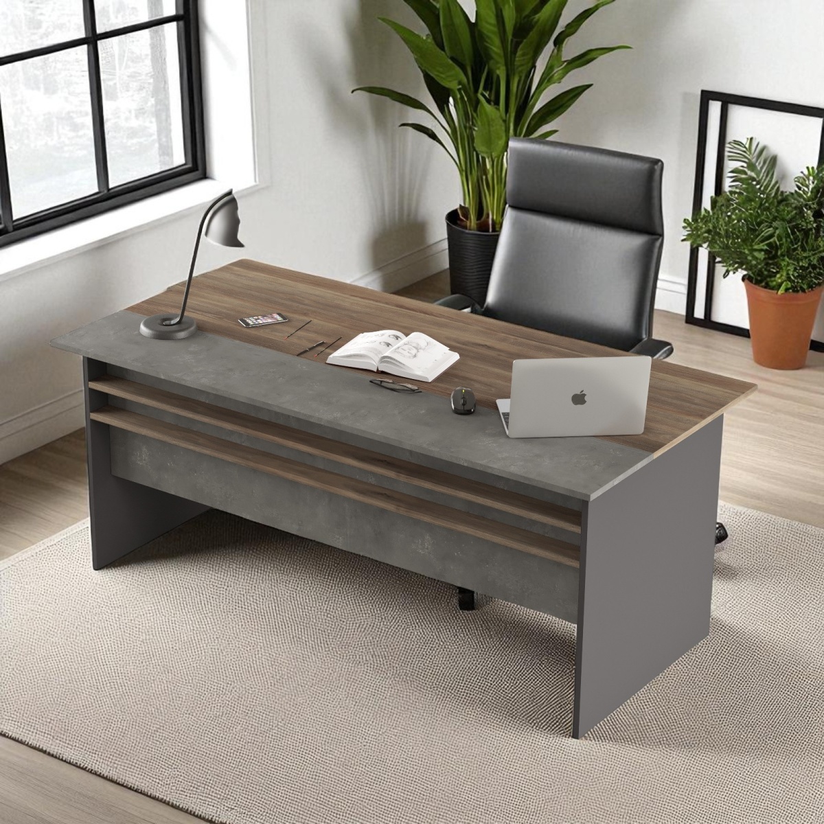 Robin Home Ofis Çalışma Masası 180*90cm Gri-Kahve - Görsel 1