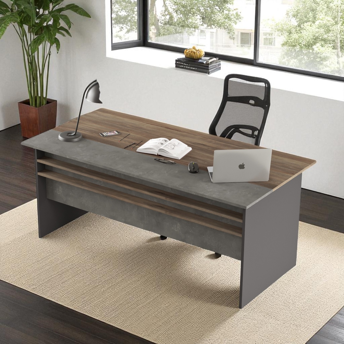 Robin Home Ofis Çalışma Masası 180*90cm Gri-Kahve - Görsel 3