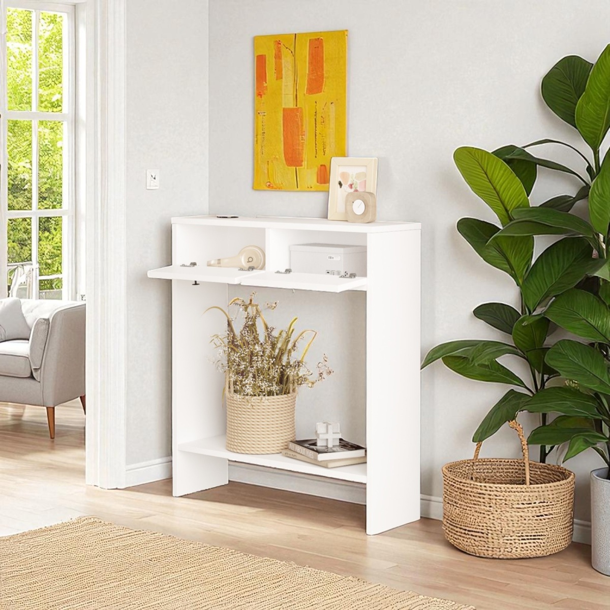 Robin Home Asimetrik Aynalı Dresuar 2 Kapaklı Hol Antre Beyaz 80cm No1 - Görsel 2